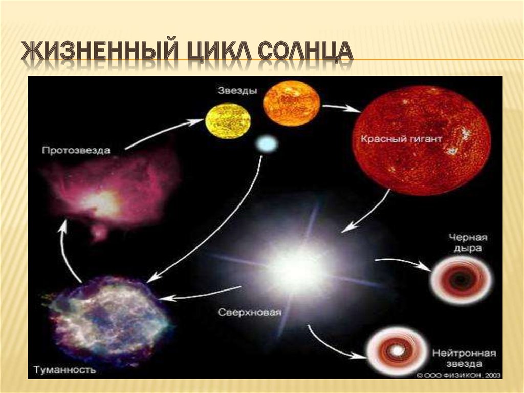 На рисунке приведена эволюция средних по размеру и больших звезд цифрами обозначены основные этапы