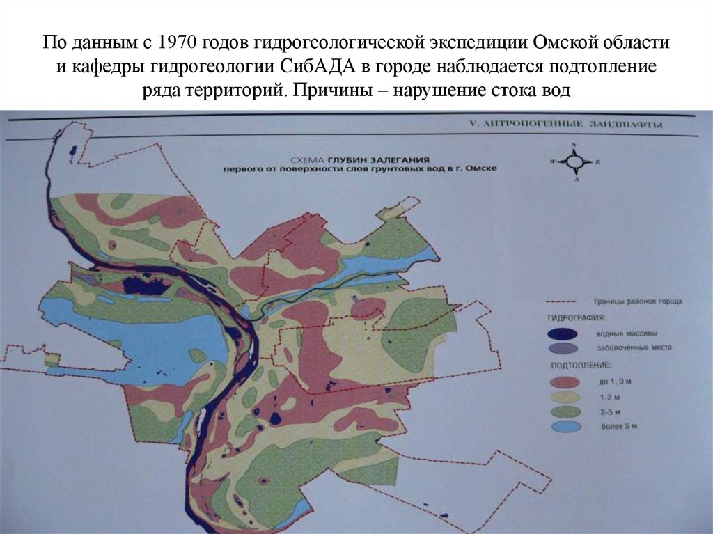 По данным с 1970 годов гидрогеологической экспедиции Омской области и кафедры гидрогеологии СибАДА в городе наблюдается