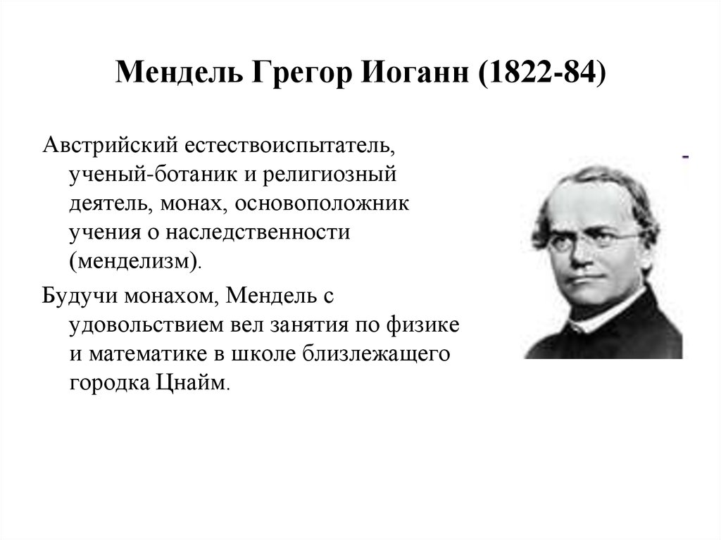 Как назвал г мендель. Грегор Иоганн Мендель. Грегор Мендель основоположник генетики. Грегор Мендель (1822—1884). Мендель ученый биолог.