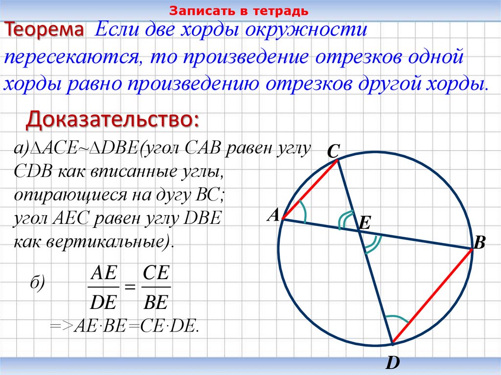 Теорема об отрезках пересекающихся хорд презентация 8 класс атанасян