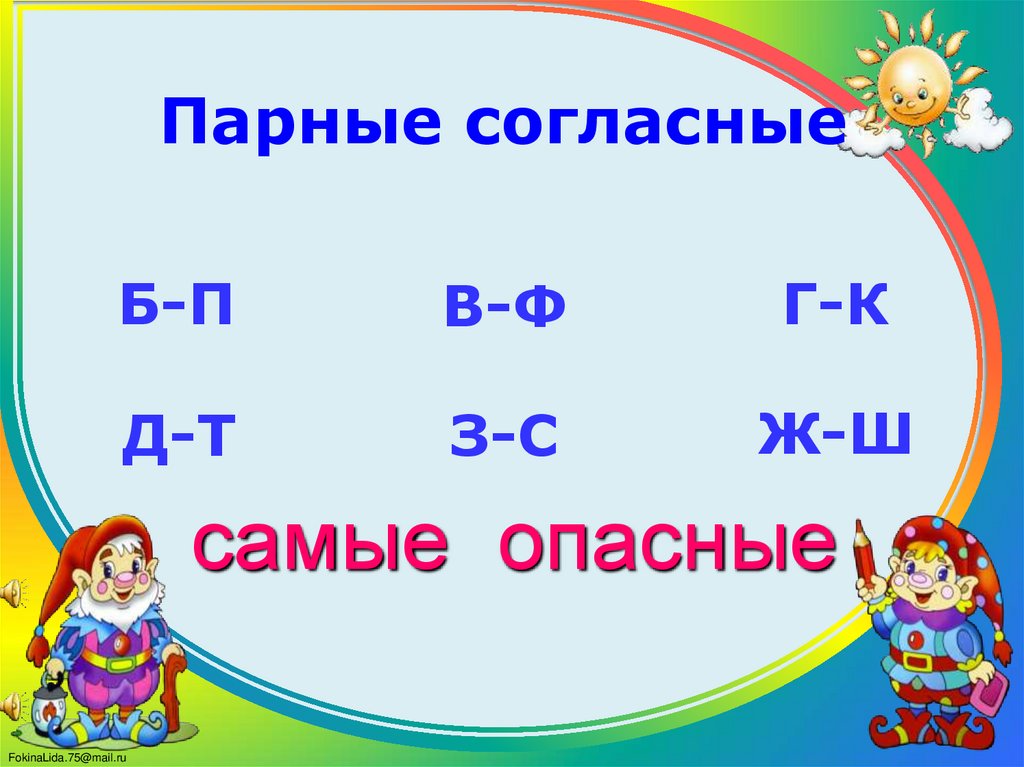 Буквы парных по глухости звонкости согласных звуков