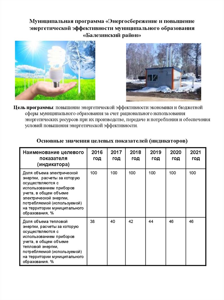 Муниципальная программа «Энергосбережение и повышение энергетической эффективности муниципального образования «Балезинский