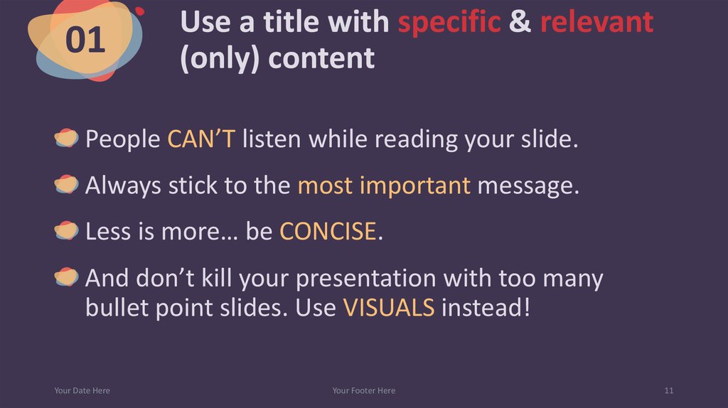 Use a title with specific & relevant (only) content