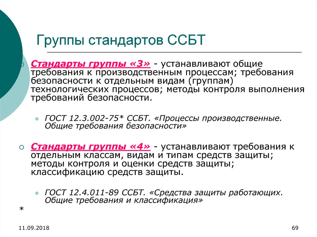 Стандарт групп. Группы стандартов. Требования к производственным процессам. Стандарты группы ССБТ «2» устанавливают:. Стандарты группы ССБТ «3» устанавливают:.