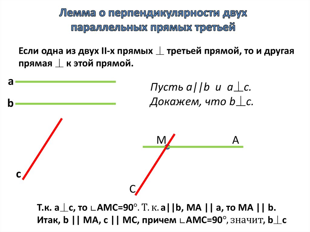 Третьей прямой. Лемма о перпендикулярности двух прямых. Лемма о перпендикулярности двух параллельных прямых к третьей прямой. Лемма о перпендикулярности двух прямых к третьей прямой. Лемма о перпендикулярности 2 прямых к 3 прямой.