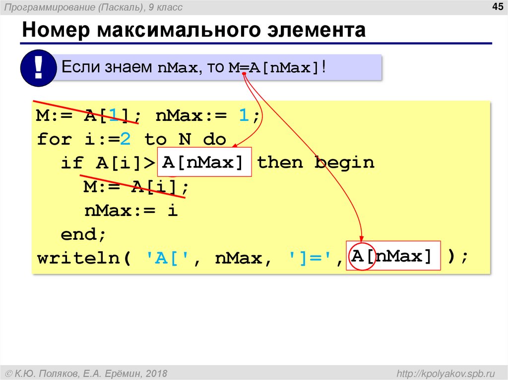 Номер максимального элемента