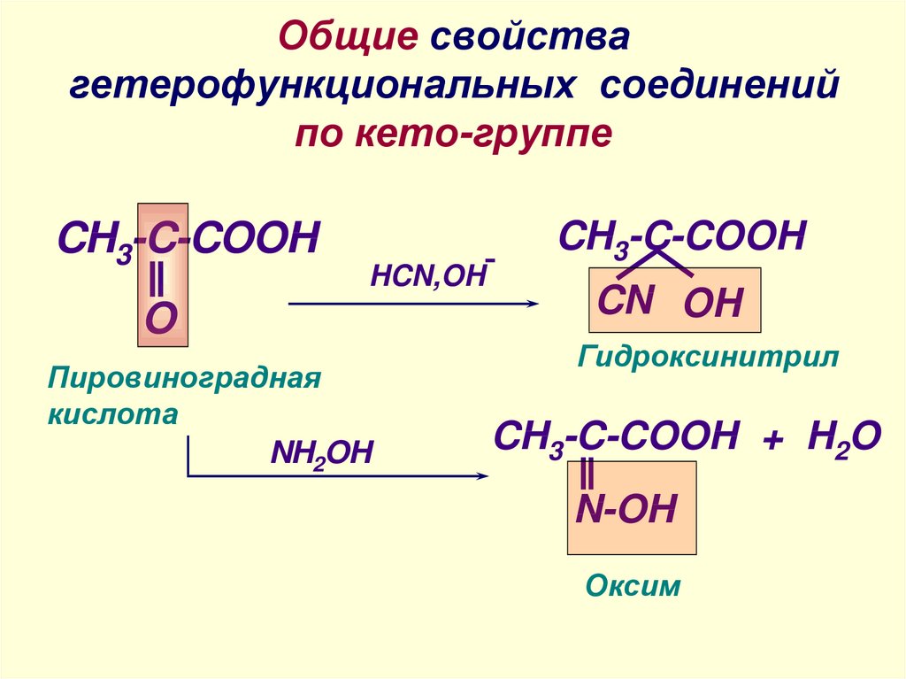 Общие свойства гетерофункциональных соединений по кето-группе