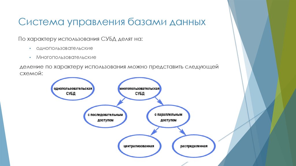 Характер данных. По характеру использования СУБД делятся на. Многопользовательские СУБД. Однопользовательские и Многопользовательские СУБД. Деление СУБД по характеру использования.