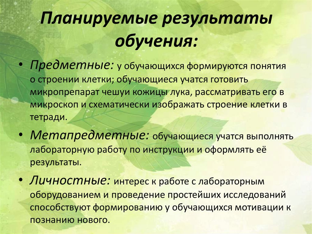 Планируемые результаты обучения