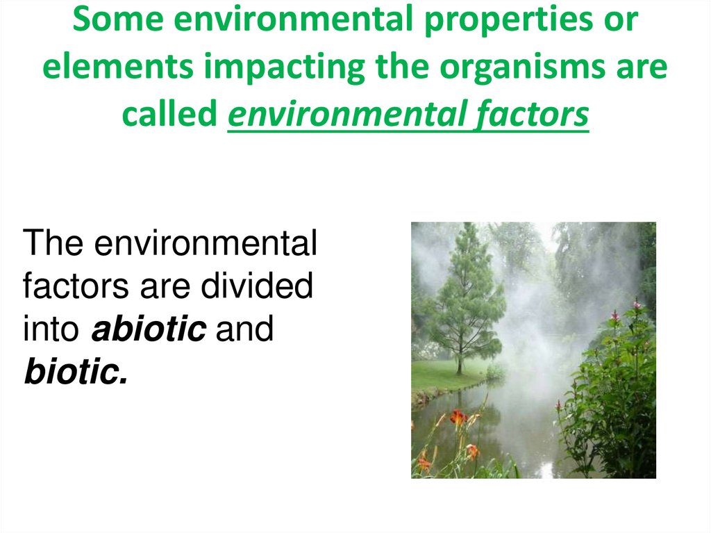 Some environmental properties or elements impacting the organisms are called environmental factors