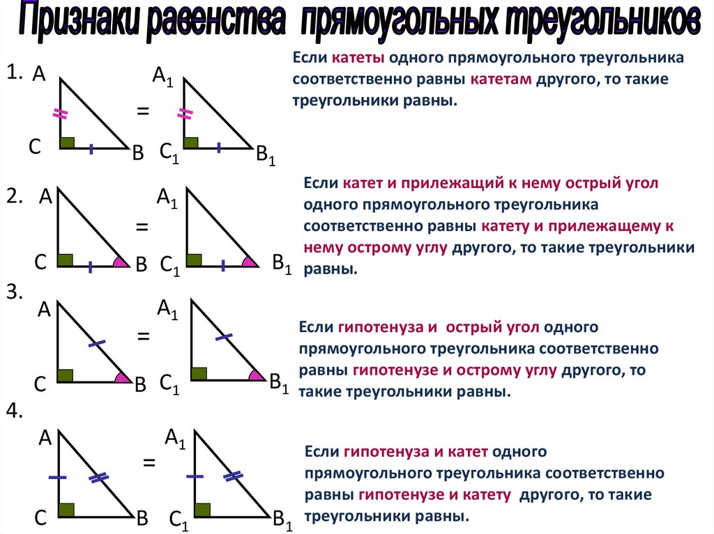 Признаки равенства прямоугольных треугольников 7 класс геометрия презентация