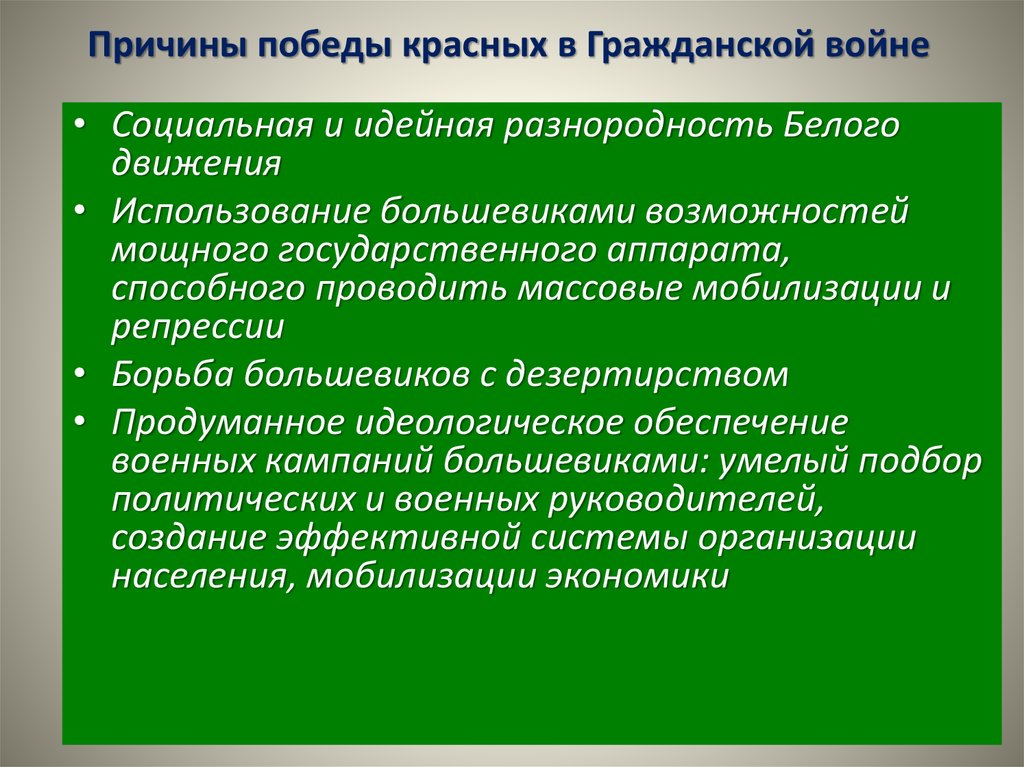 Причины победы красных в гражданской войне презентация