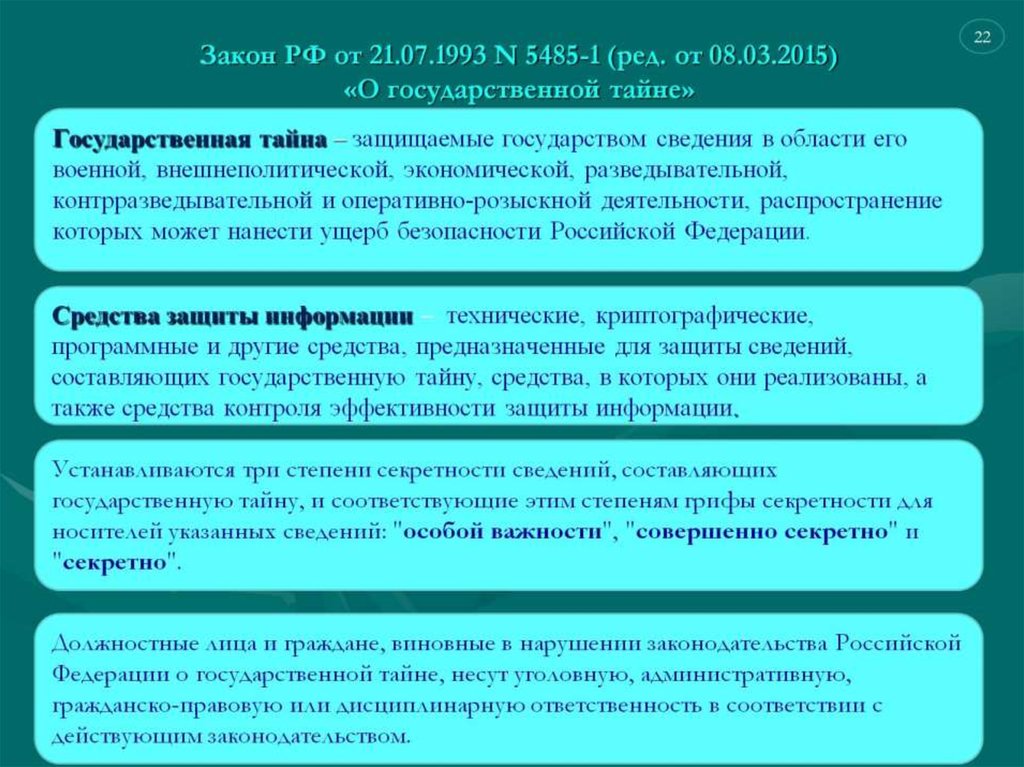 Закон РФ от 21.07.1993 N 5485-1 (ред. от 08.03.2015) «О государственной тайне»
