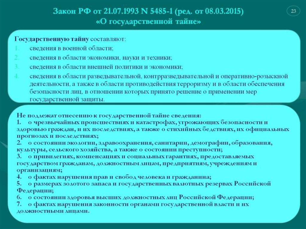 Закон РФ от 21.07.1993 N 5485-1 (ред. от 08.03.2015) «О государственной тайне»