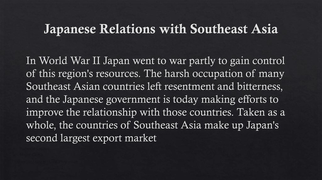 Japanese Relations with Southeast Asia