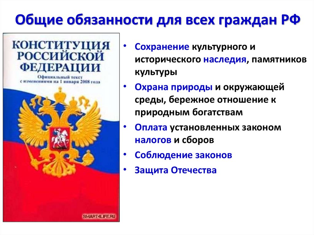 Конституция рф ответственность граждан. Обязанности гражданина РФ.