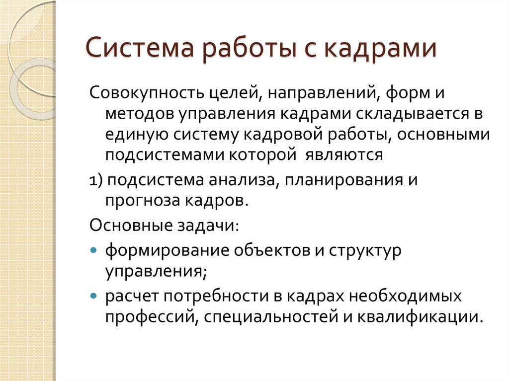 Система вакансии. Система работы с кадрами. Подсистемы работы с кадрами.