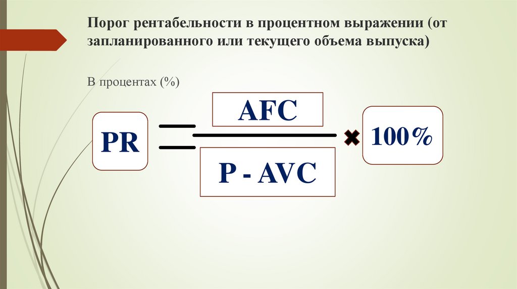 Запланировано или запланированно. Порог рентабельности. Порог рентабельности в стоимостном выражении. Порог рентабельности в натуральном выражении определяется:. Порог рентабельности в денежных единицах.