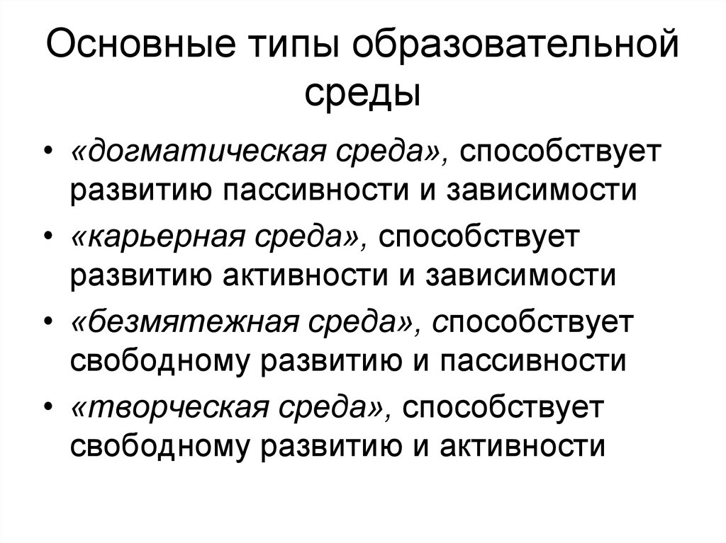 Контекст образовательный среды. Типы образовательной среды по Ясвину. Догматическая образовательная среда. Догматический Тип образовательной среды. Понятие образовательная среда.