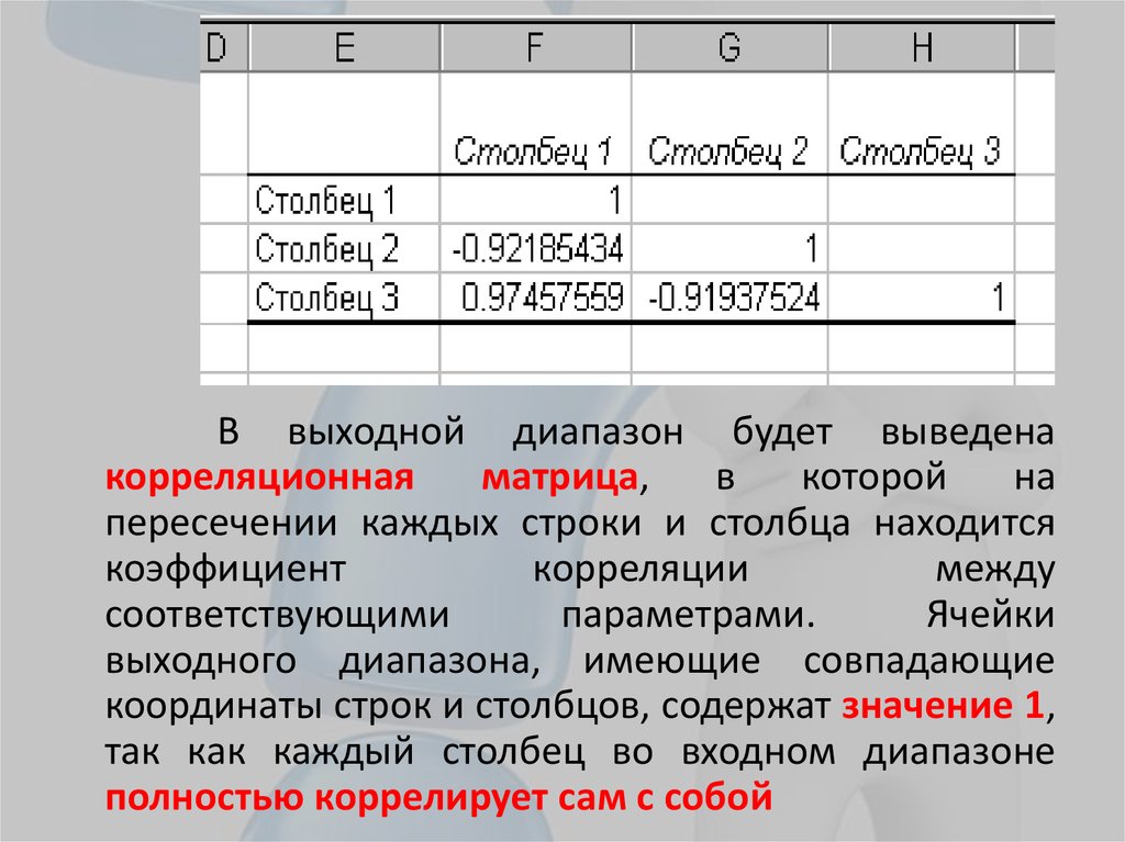 Расчет корреляционных зависимостей в microsoft excel практическая работа