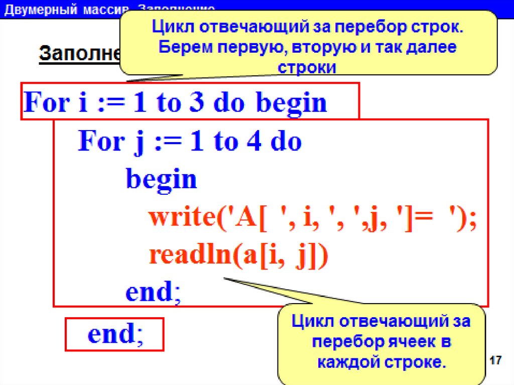 1 do. For i 1 to n do в Паскале. Двумерные массивы способы заполнения. Ввод двумерного массива. Двумерный массив c#.