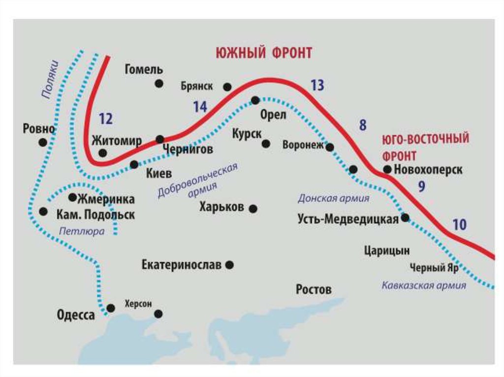 Поход деникина на москву карта