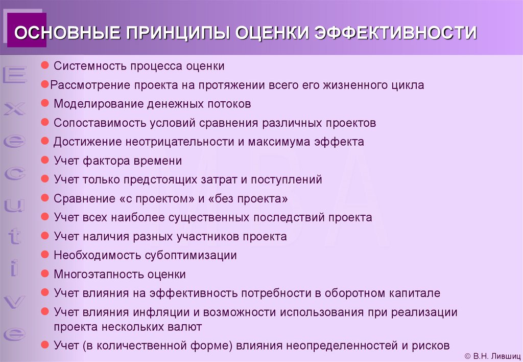 Принципы оценки эффективности проекта это