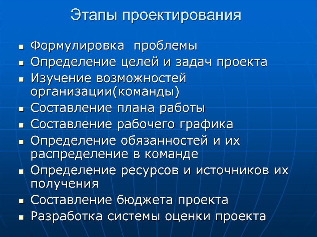 Основные этапы проектирования учебной презентации