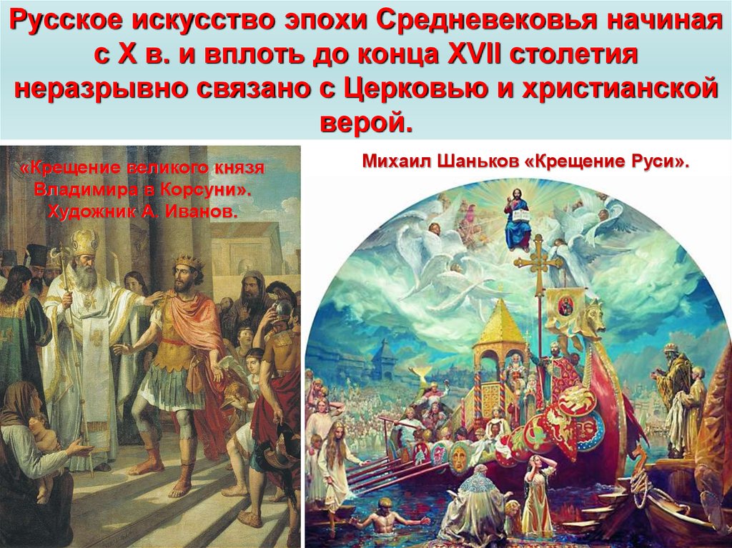 Русское искусство эпохи Средневековья начиная с X в. и вплоть до конца XVII столетия неразрывно связано с Церковью и