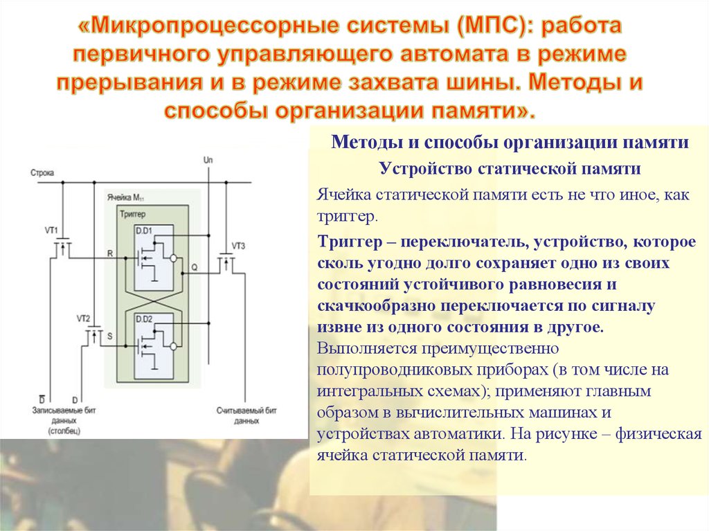 «Микропроцессорные системы (МПС): работа первичного управляющего автомата в режиме прерывания и в режиме захвата шины. Методы и