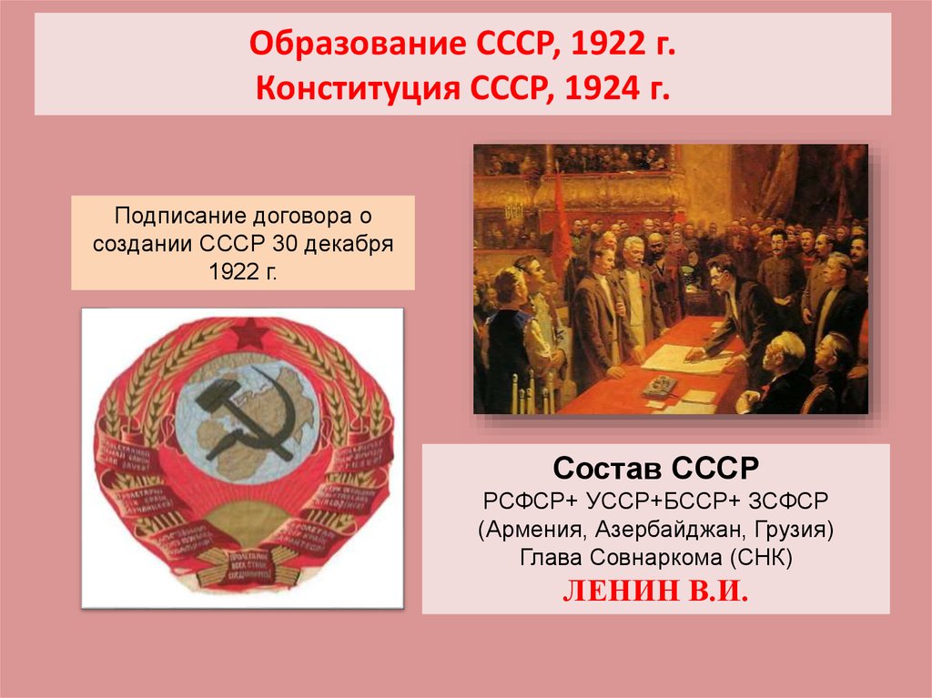 Образование СССР, 1922 г. Конституция СССР, 1924 г.