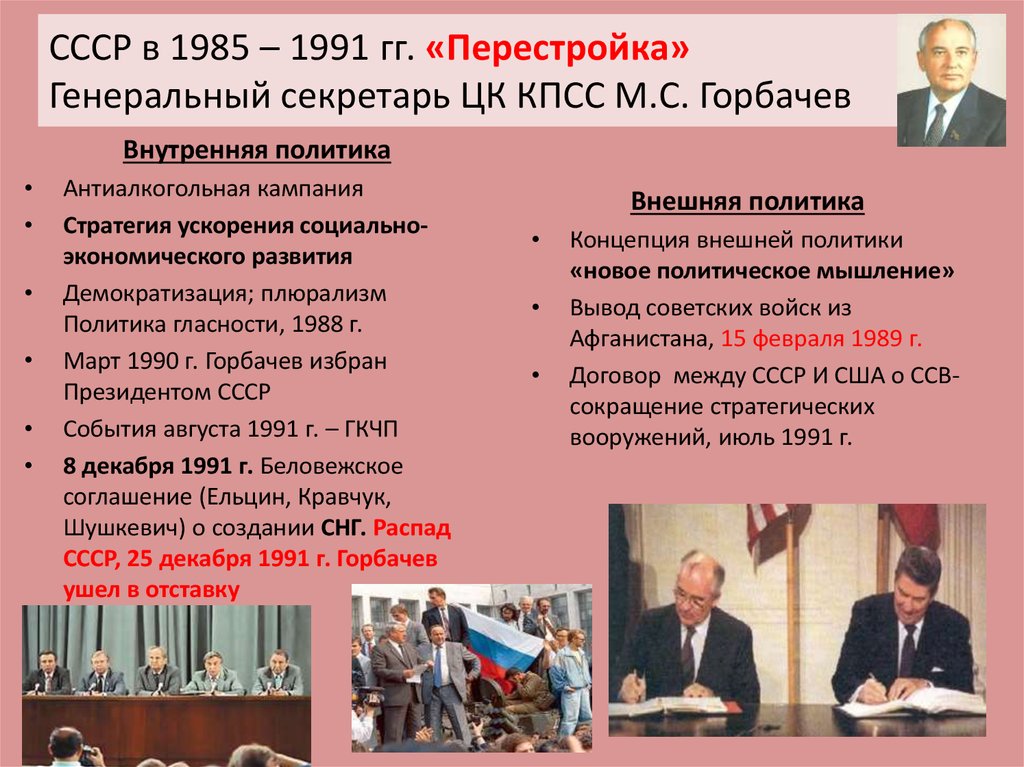 СССР в 1985 – 1991 гг. «Перестройка» Генеральный секретарь ЦК КПСС М.С. Горбачев