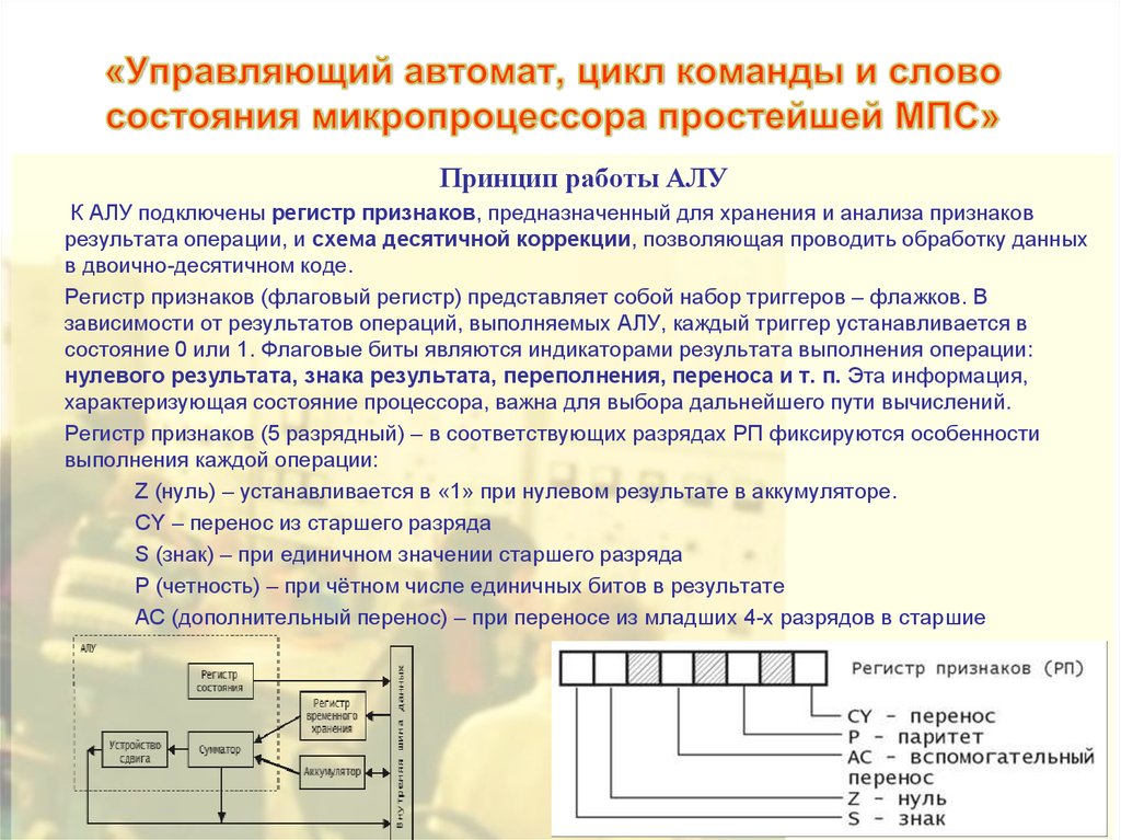 «Управляющий автомат, цикл команды и слово состояния микропроцессора простейшей МПС»
