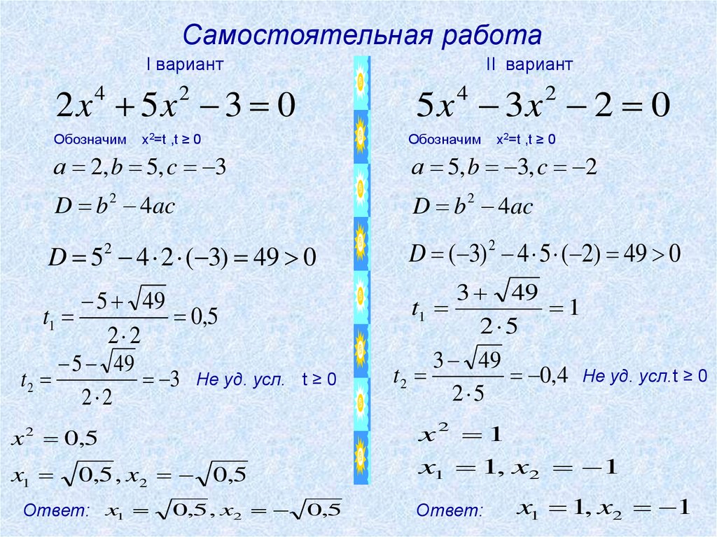 Уравнения сводящиеся к квадратным 8 класс презентация