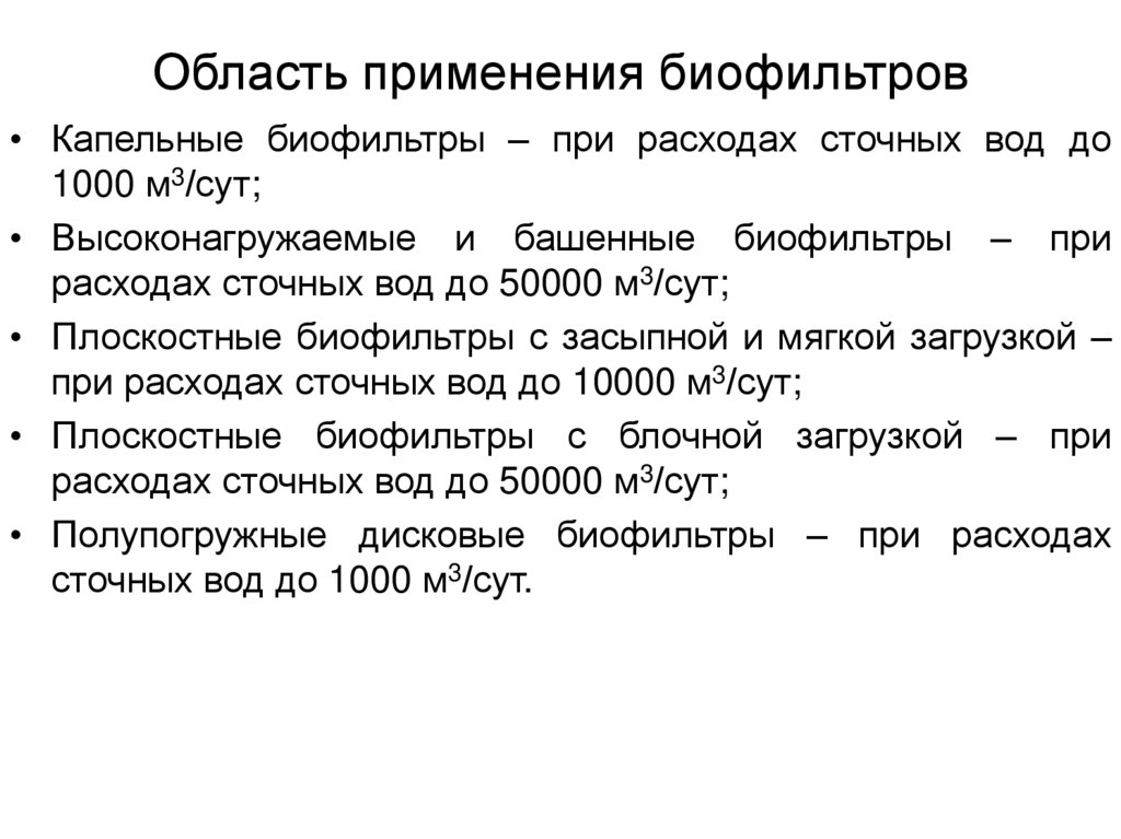 Область применения биофильтров