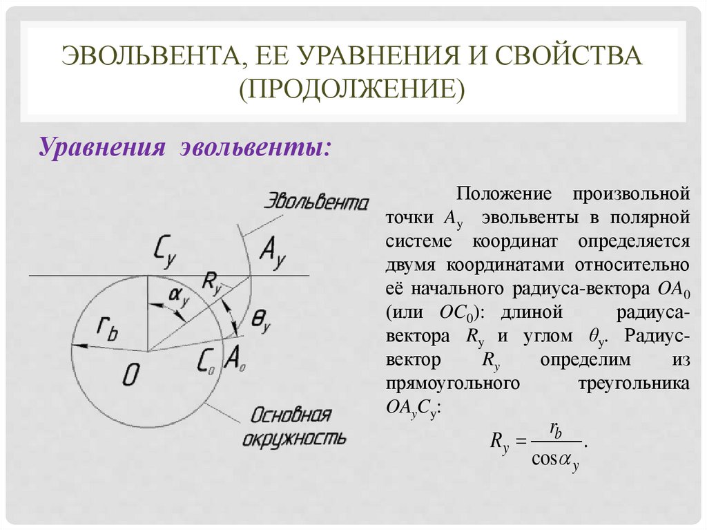 Эвольвента, ее уравнения и свойства (продолжение)