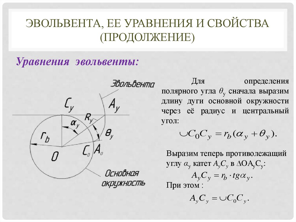 Эвольвента, ее уравнения и свойства (продолжение)