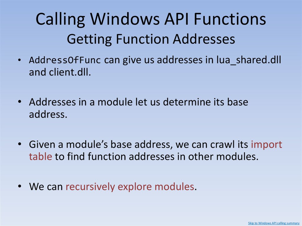 Calling Windows API Functions