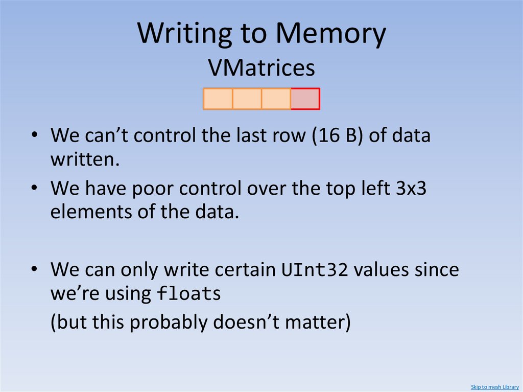 Writing to Memory Floats