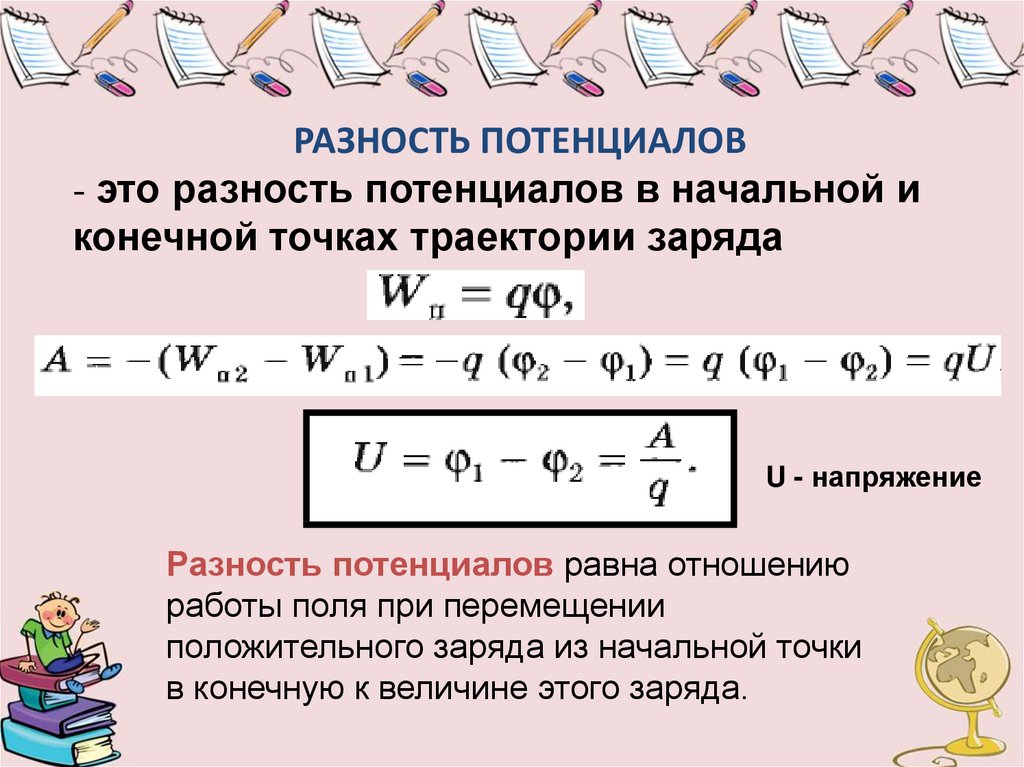 Потенциал электрического поля разность потенциалов 10 класс