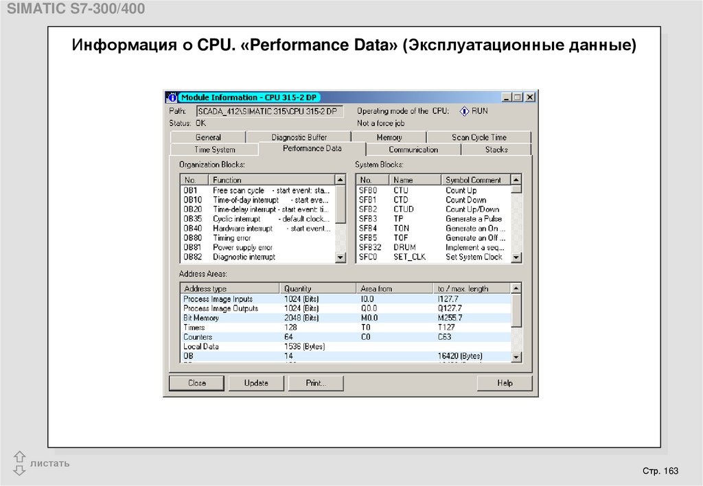 Информация о CPU. «Performance Data» (Эксплуатационные данные)