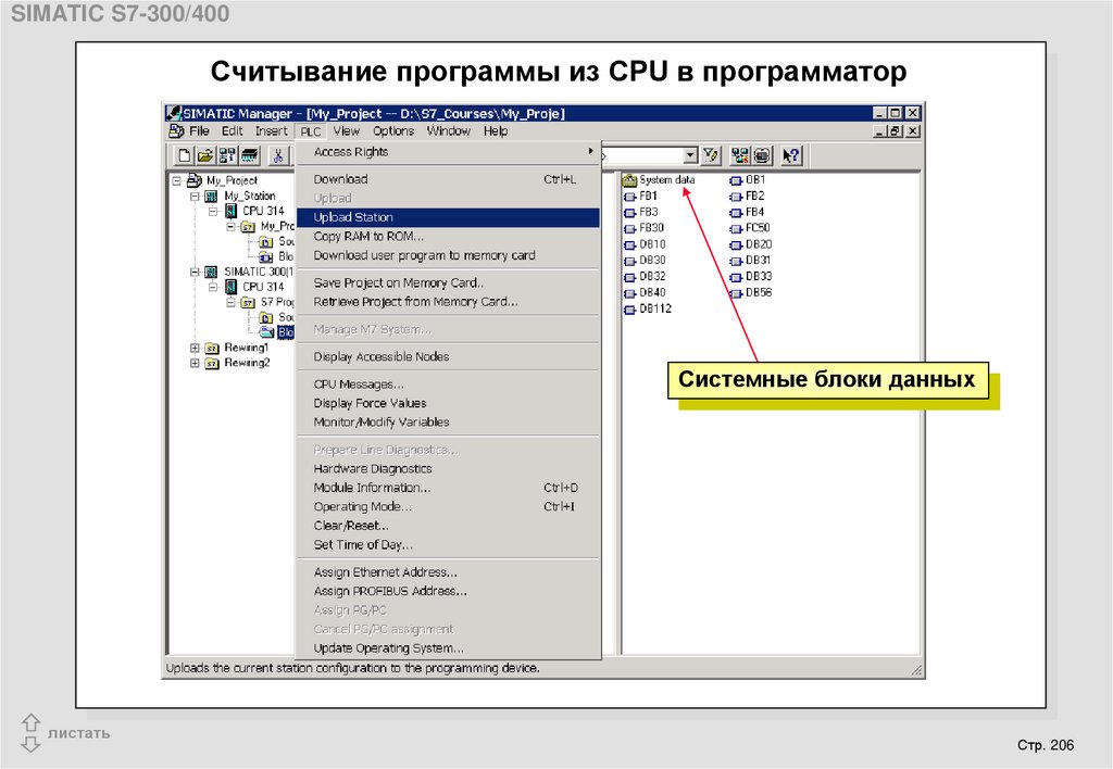 Считывание программы из CPU в программатор