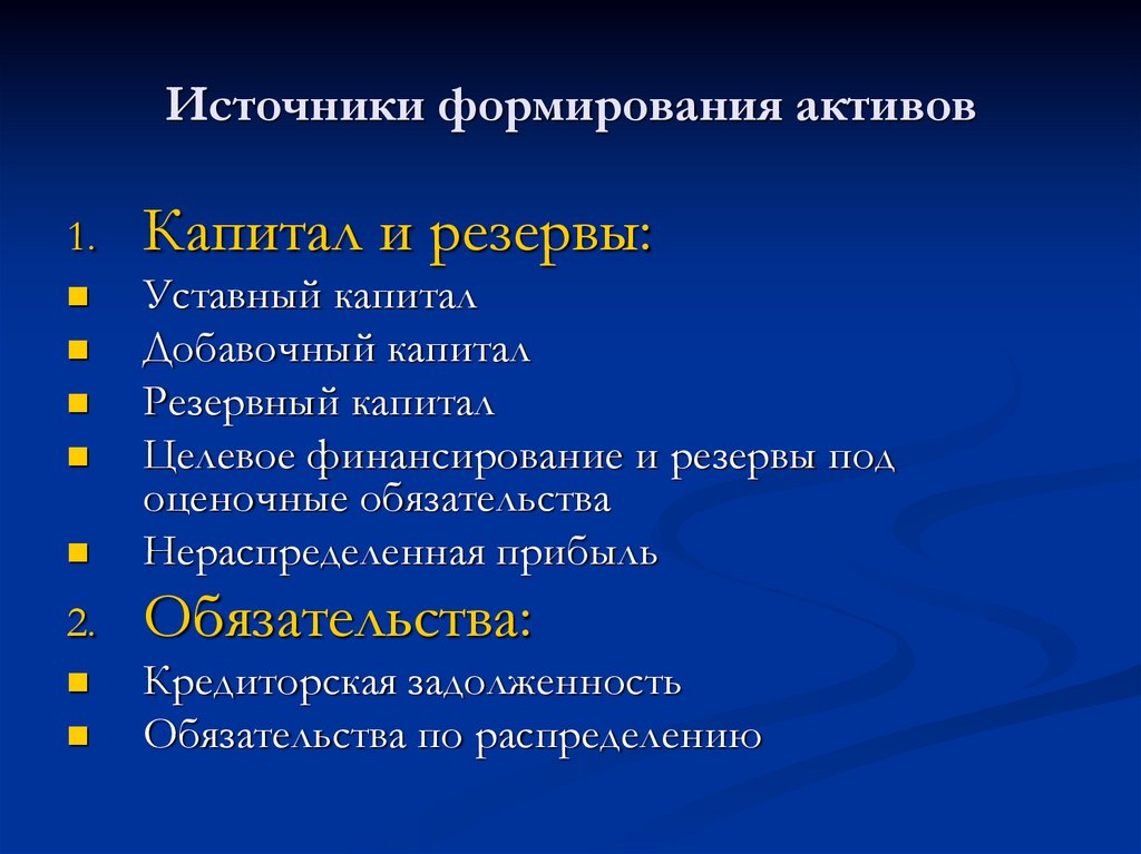 Формирование активов