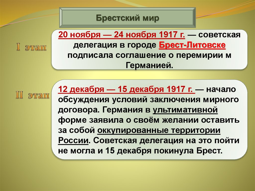 Мир заключат на условиях россии. Брестский мир 1917.