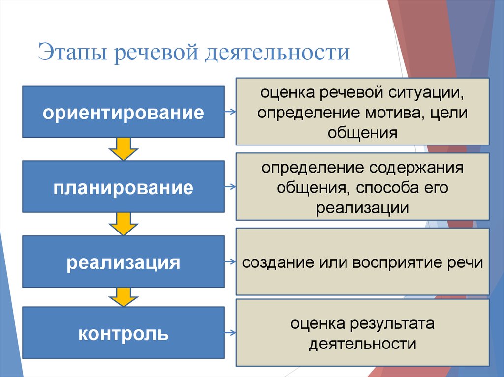 Последовательность этапов речи. Этапы речевой деятельности. Фазы речевой деятельности. Виды речевой деятельности. Структурная организация речевой деятельности.