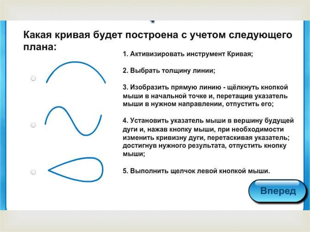 Нарисовать определение. Какая кривая будет построена с учетом следующего плана. Инструмент кривая в Paint. Крива\я это какая линия.