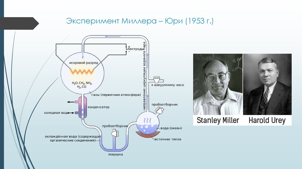 Миллера толкование. Эксперимент Стэнли Миллера. 1953 Миллер и Юри. Стэнли Миллер опыт. Эксперимент Миллера и Юри (1953).