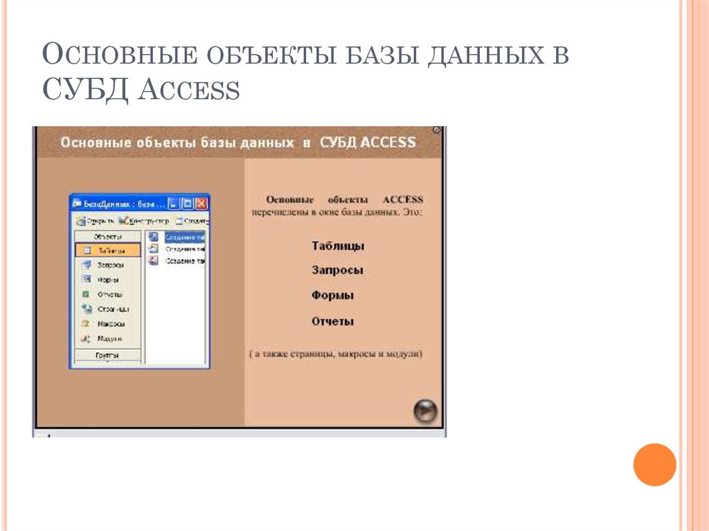 Какой основной объект базы данных