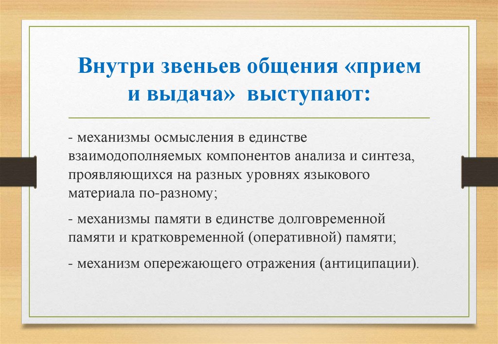 Развитый положение. Механизм осмысления. Пять звеньев общения. Коммуникация и звенья. Механизмы осмысления текста.