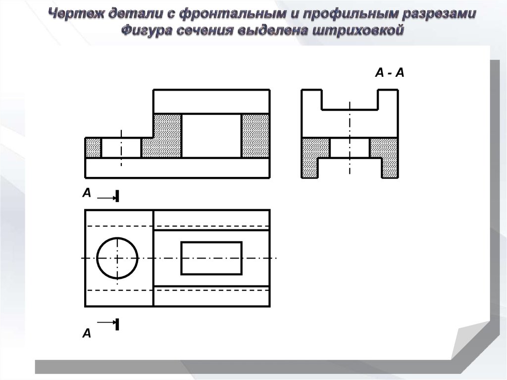 Рисунок содержит фронтальный и профильный разрезы штриховка на них не показана вид сверху и